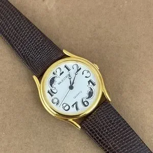 Vintage Majestron Moon Phase Gold Watch Day Night Rotating Windows Vintage Majestron Gold Tone Moon Phase Quartz Date Pocket  main image 4